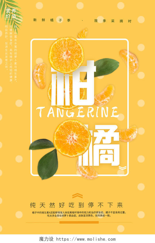 黄色小清新柑橘秋天新鲜水果海报柑橘秋天水果